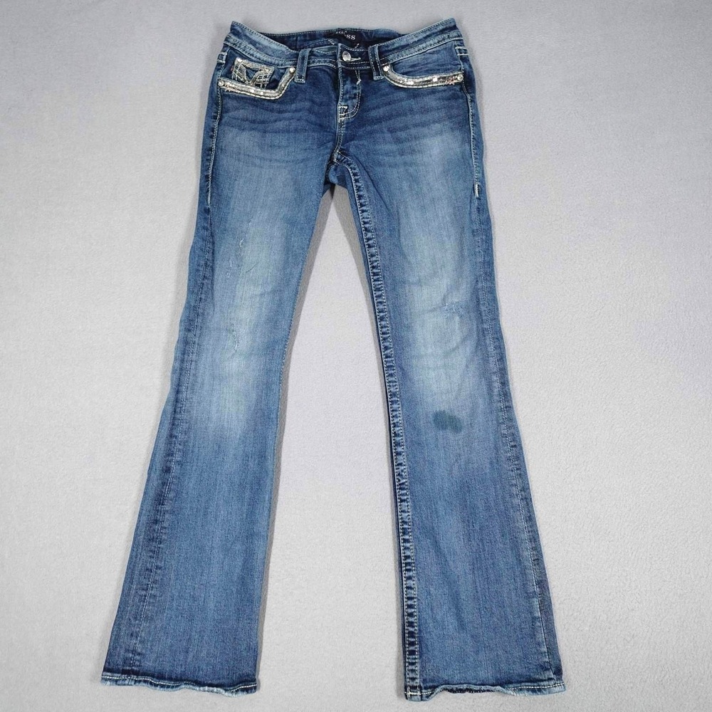 Guess Jeans Women 28 Blue Bootcut Sequin Embellished Low Rise Y2K Denim Pants